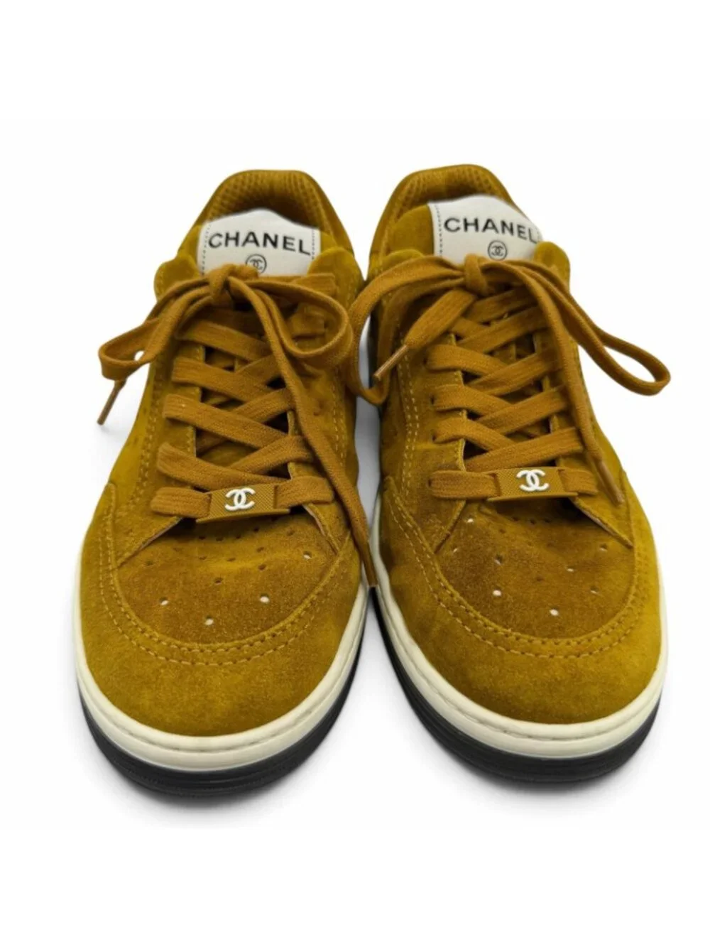 Chanel CC Logo Suede Leather Low-Top Sneakers Brown